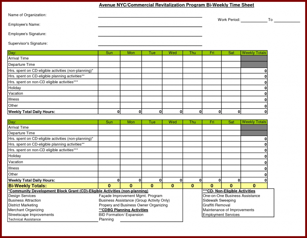 Printable Blank Bi Weekly Employee Schedule