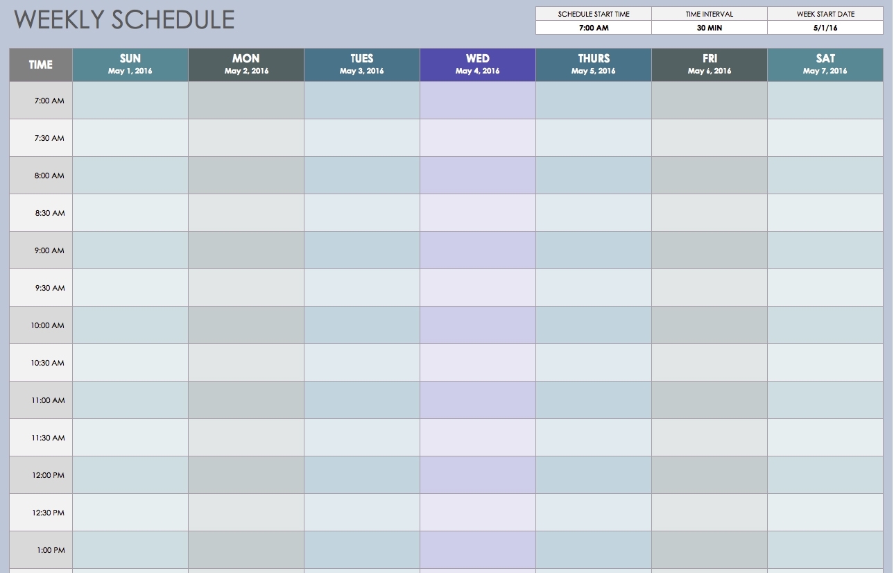 Free Weekly Schedule Templates For Excel - Smartsheet in 30 Day Calendar Template Excel