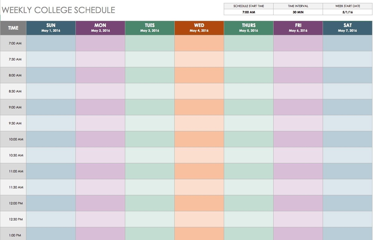 Free Weekly Schedule Templates For Excel - Smartsheet regarding One Week Calendar Template Exercise