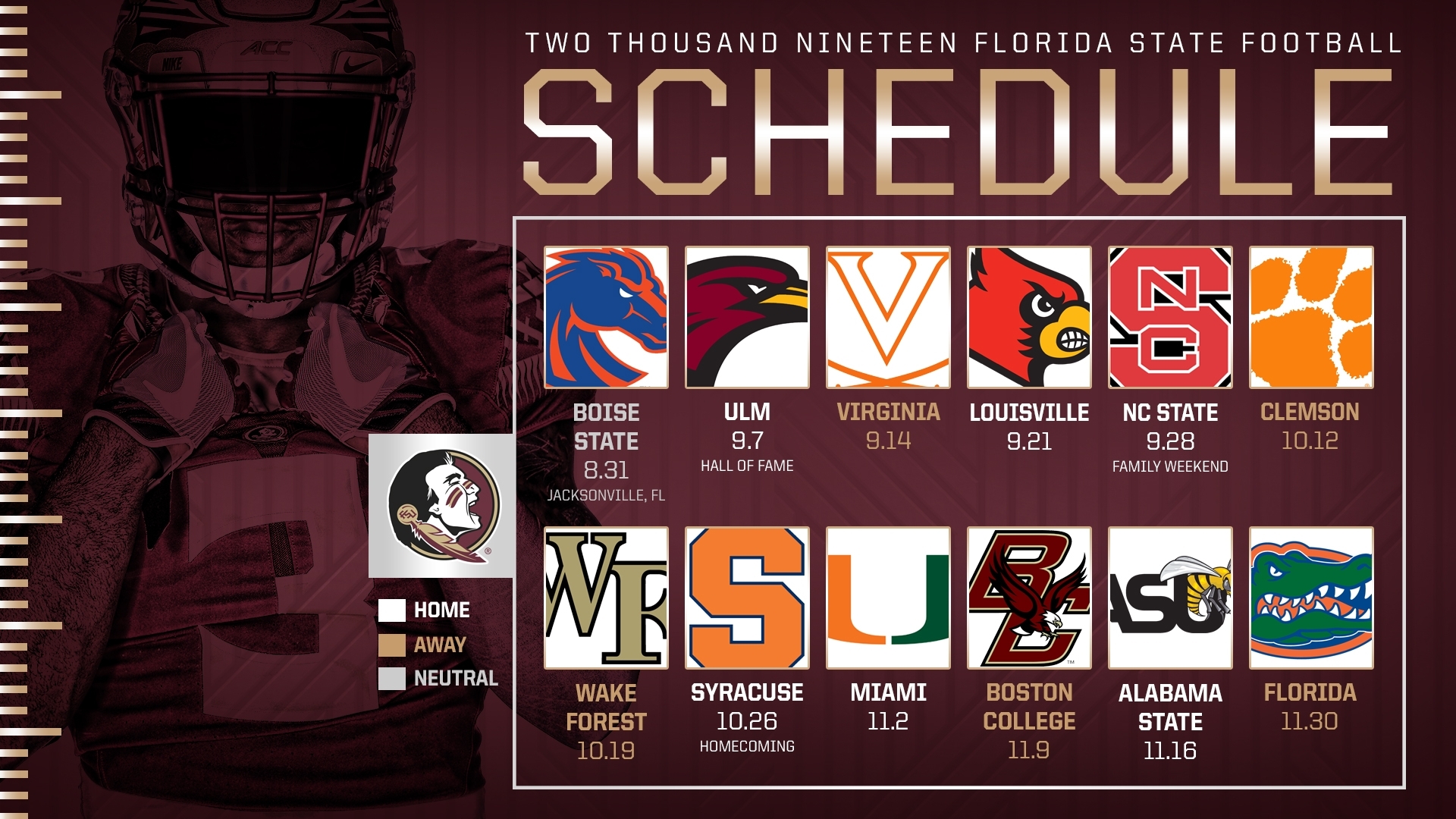 Fsu&#039;s 2019 Schedule Set throughout 2019 - 2020 Nfl Schedule Printable