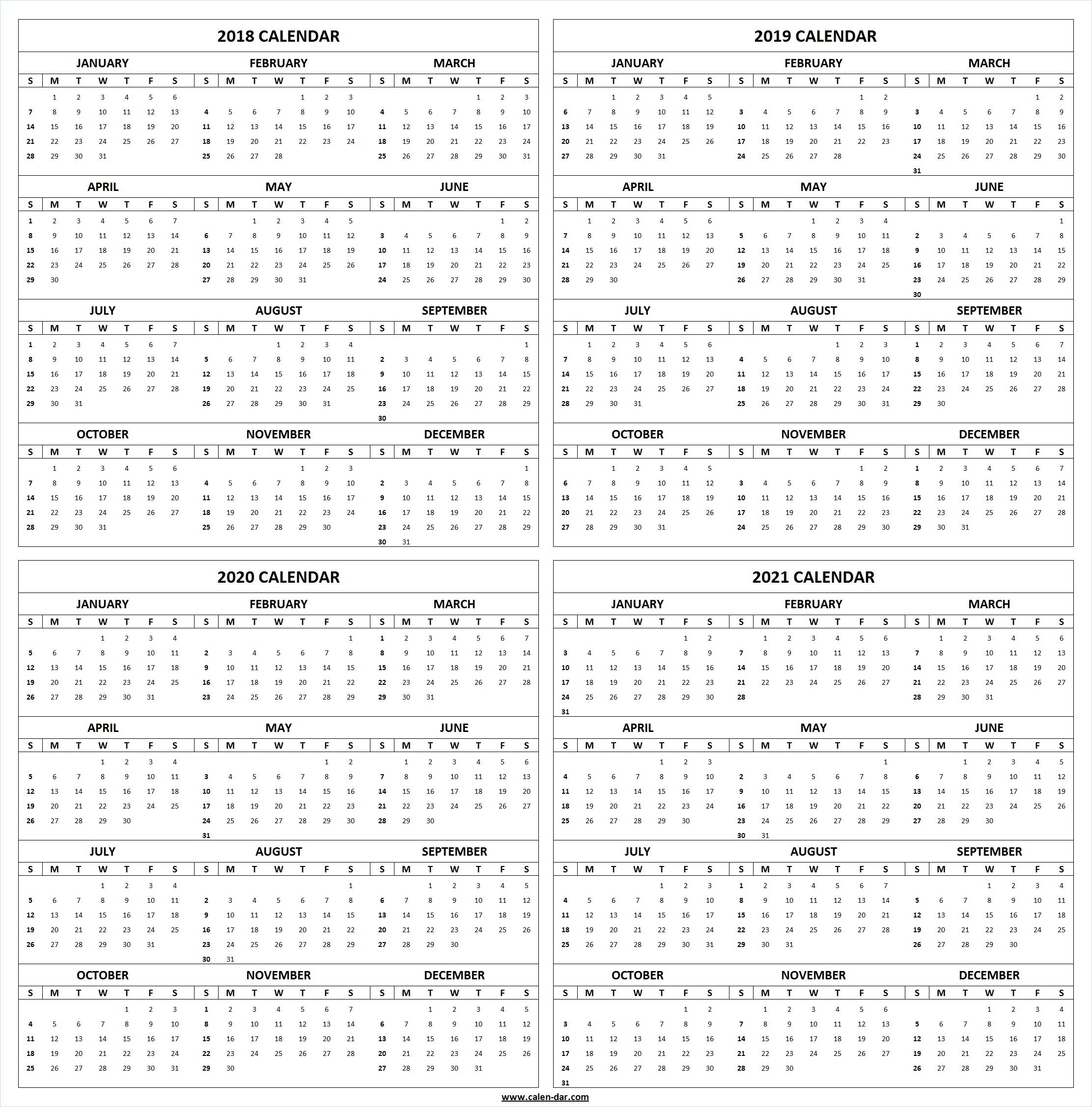 Get Free Blank Printable 2018 2019 2020 2021 Calendar Template for Free Yearly 2019, 2020 2021 Calendar