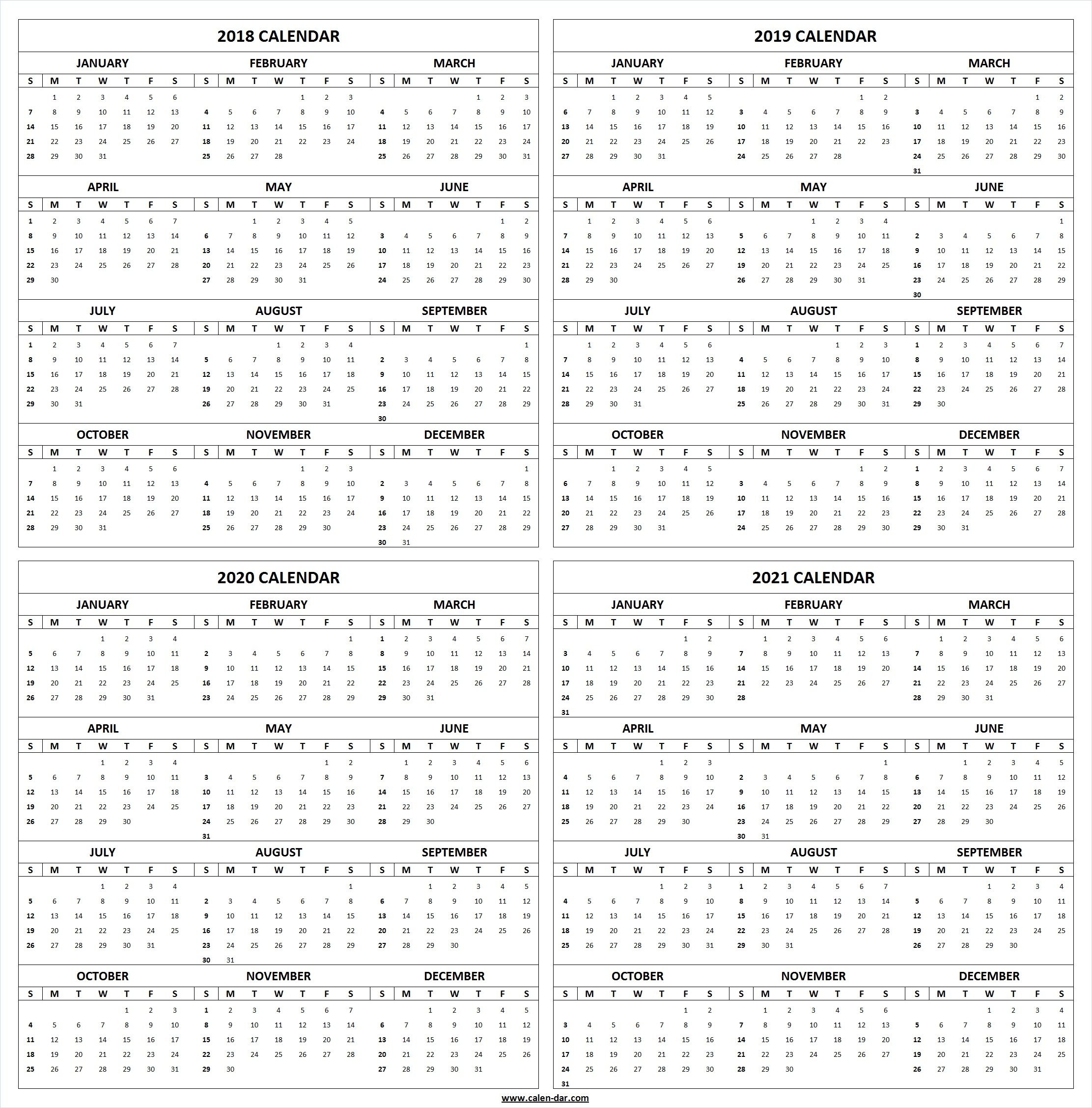 Get Free Blank Printable 2018 2019 2020 2021 Calendar Template pertaining to 2019 2020 2021 Printable Calendar Free