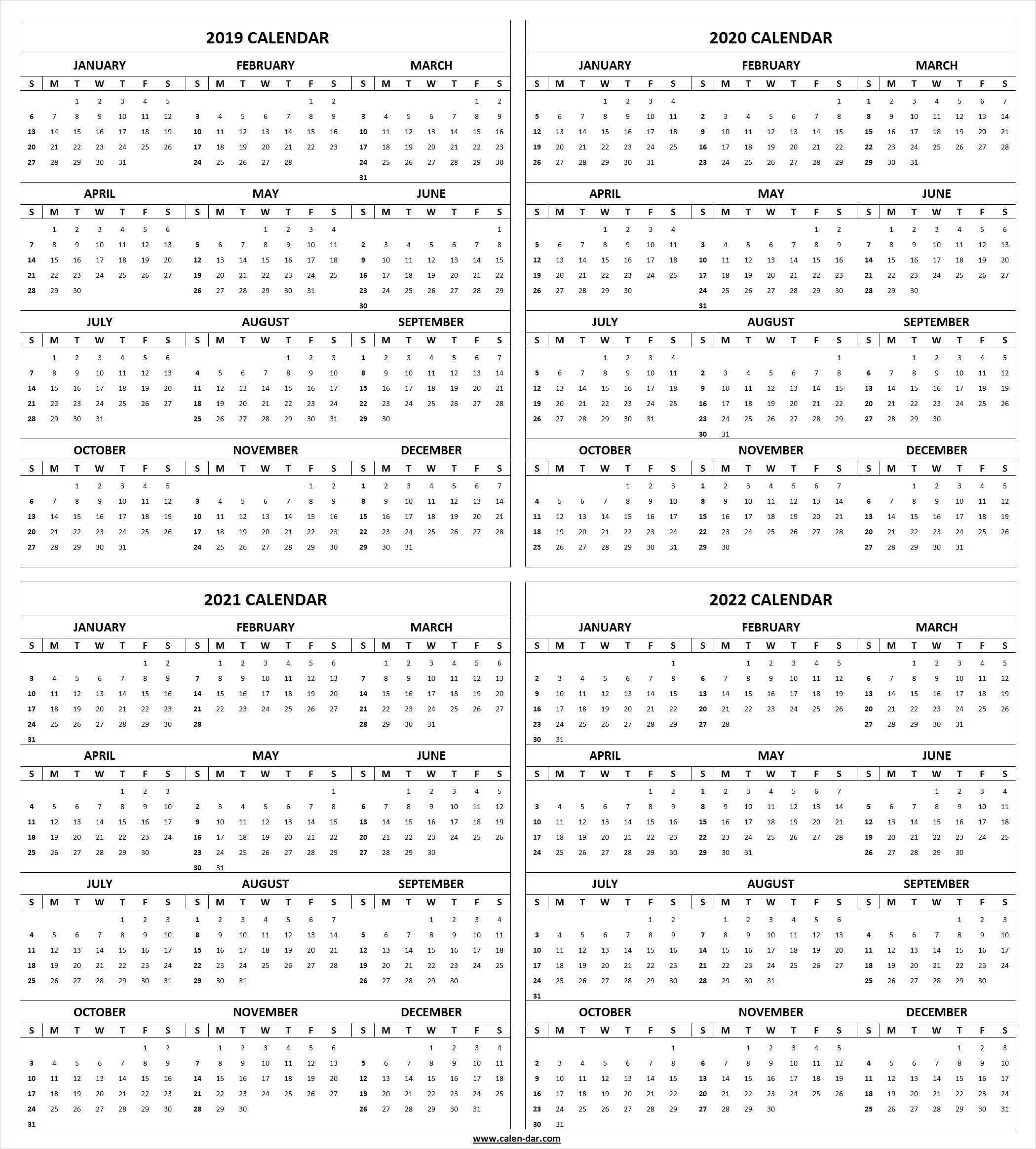 Get Free Blank Printable 2019 2020 2021 2022 Calendar Template for Free Half Page Calendars 2019-2020
