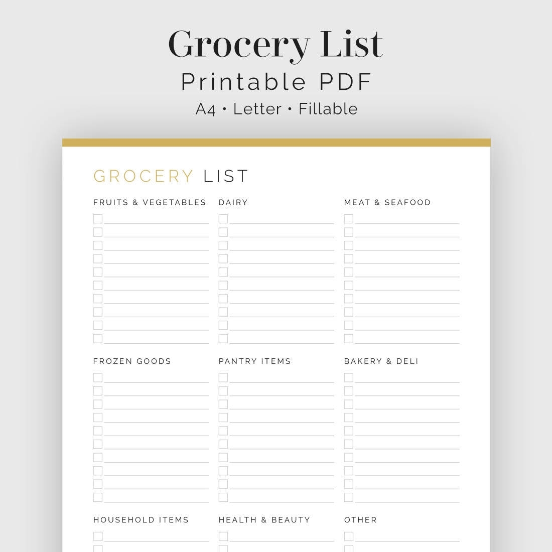 Grocery List With Categories Printable Pdf Meal Planner | Etsy pertaining to Blank Shopping List Template A4 Editable