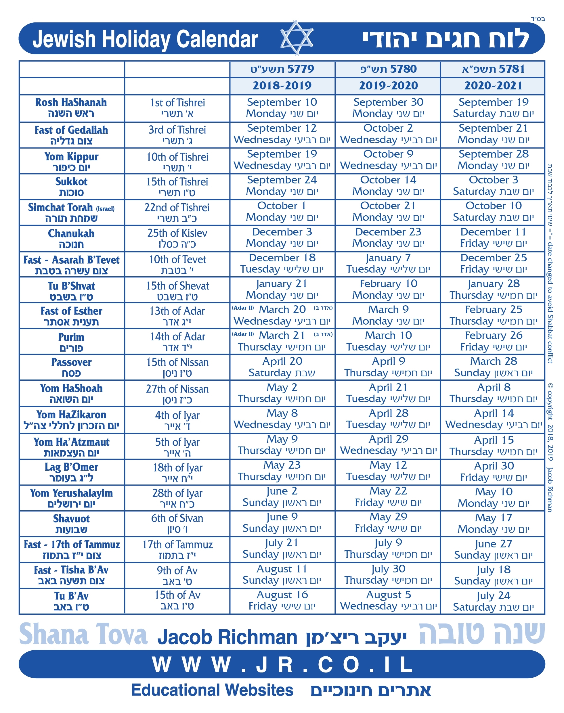 Hebrew Calendar 2021 - Bgadv pertaining to 2019-2020 Hebrew Calendar