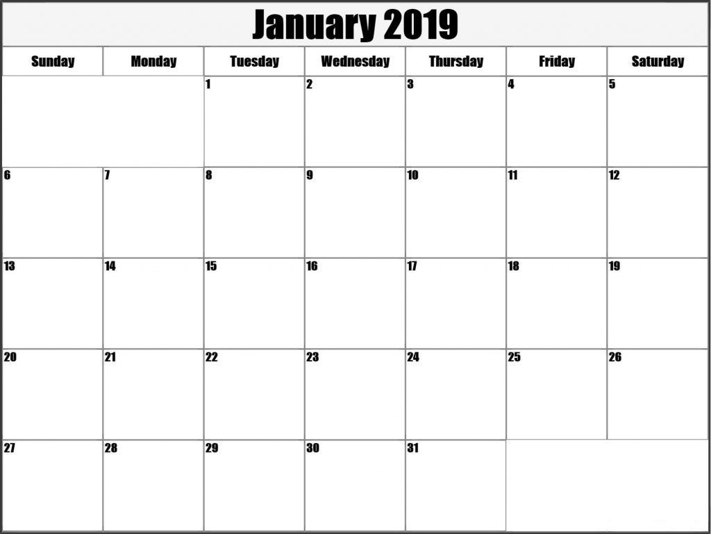 January 2019 Printable Calendar Templates Free Printable Calendar intended for Free Blank Calendars By Month