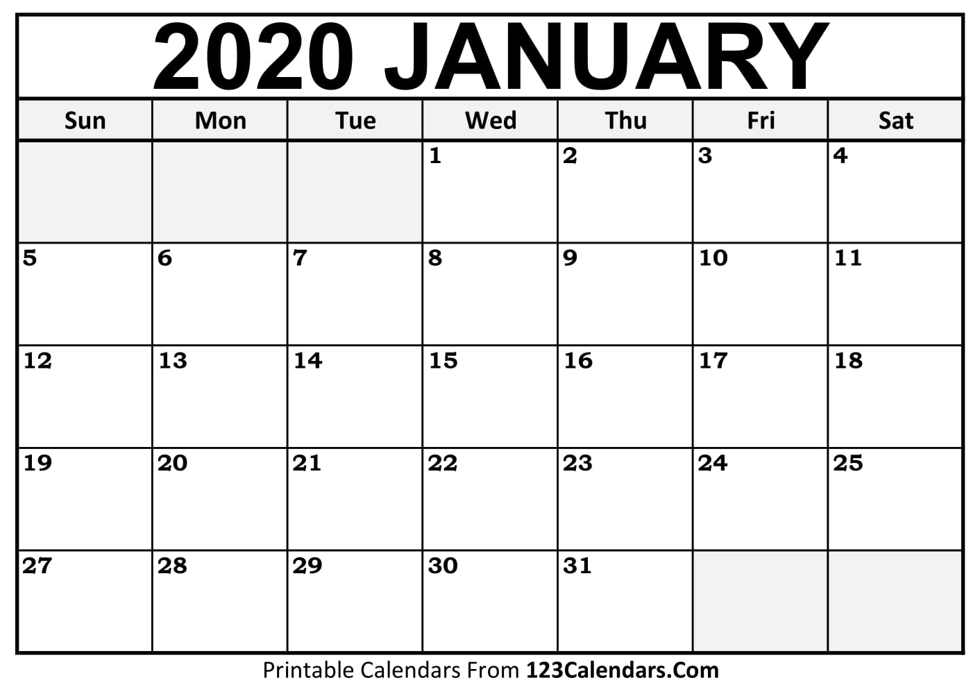 January 2020 Printable Calendar | 123Calendars in 2020 Fill In Calendar