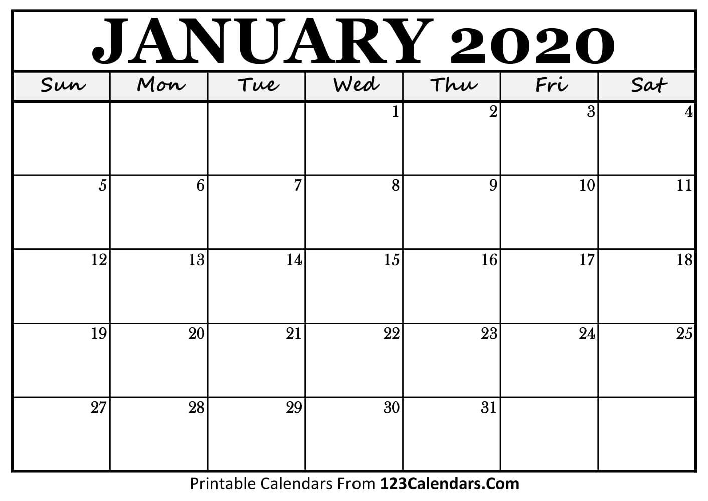 January 2020 Printable Calendar | 123Calendars in 2020 Fill In Calendar