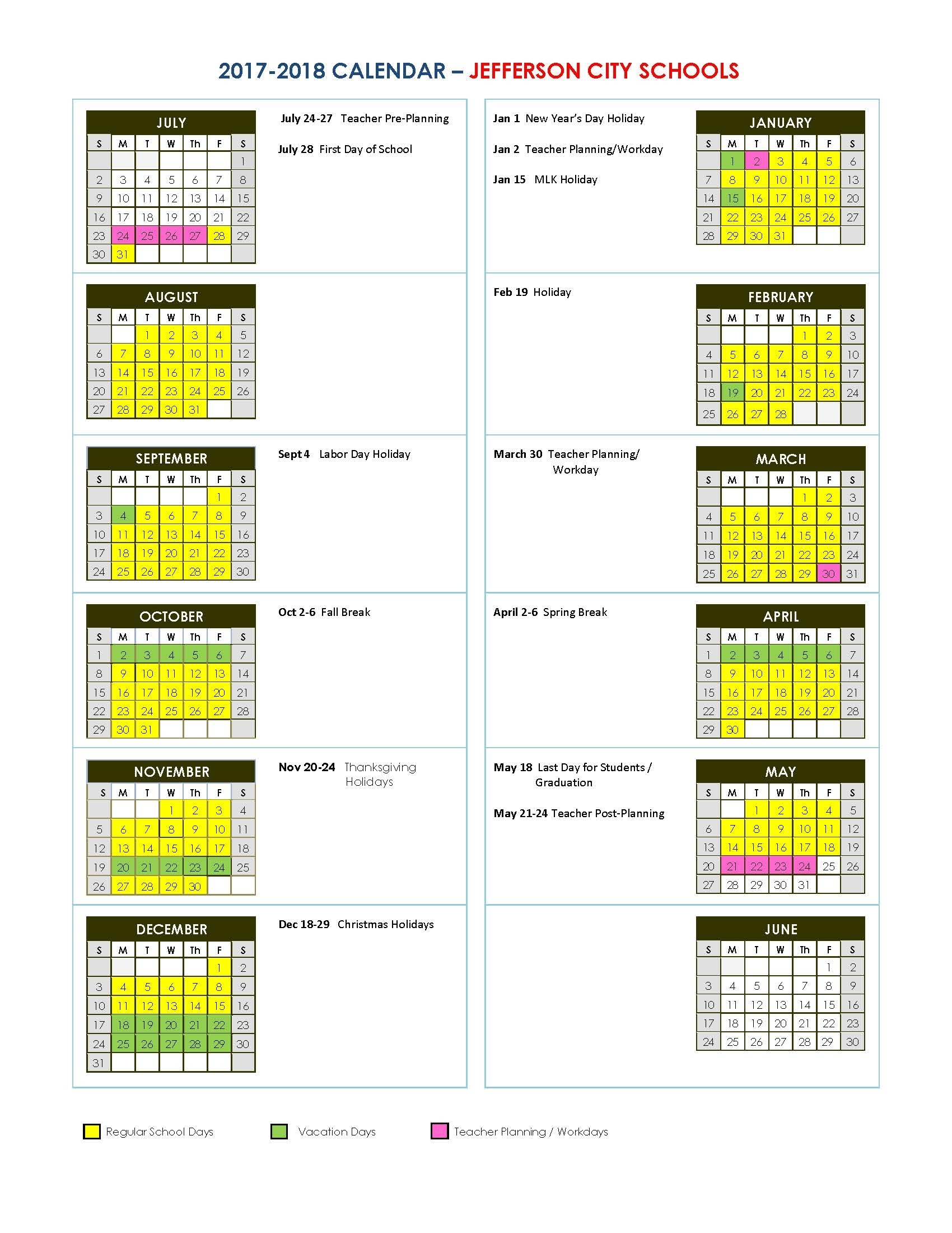 Jefferson City Schools for Uga 2019-2020 School Calendar