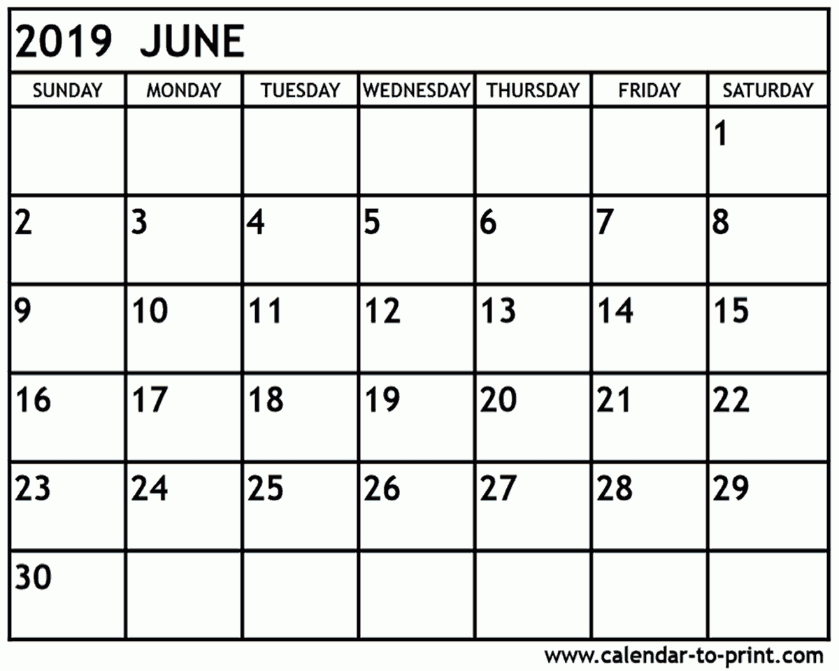 June 2019 Calendar Printable in Free Printable Calendar June 2019 - June 2020