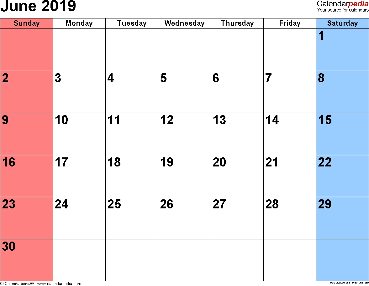 June 2019 Calendars For Word, Excel &amp; Pdf for Calendar June 2019 To July 2020