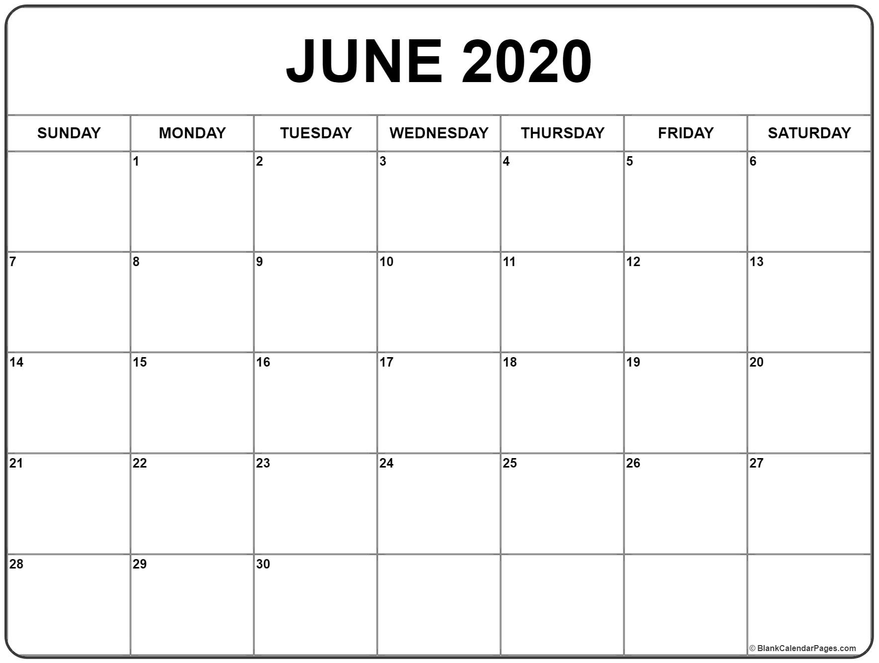 June 2020 Calendar | Free Printable Monthly Calendars in 2020 Calander To Write On