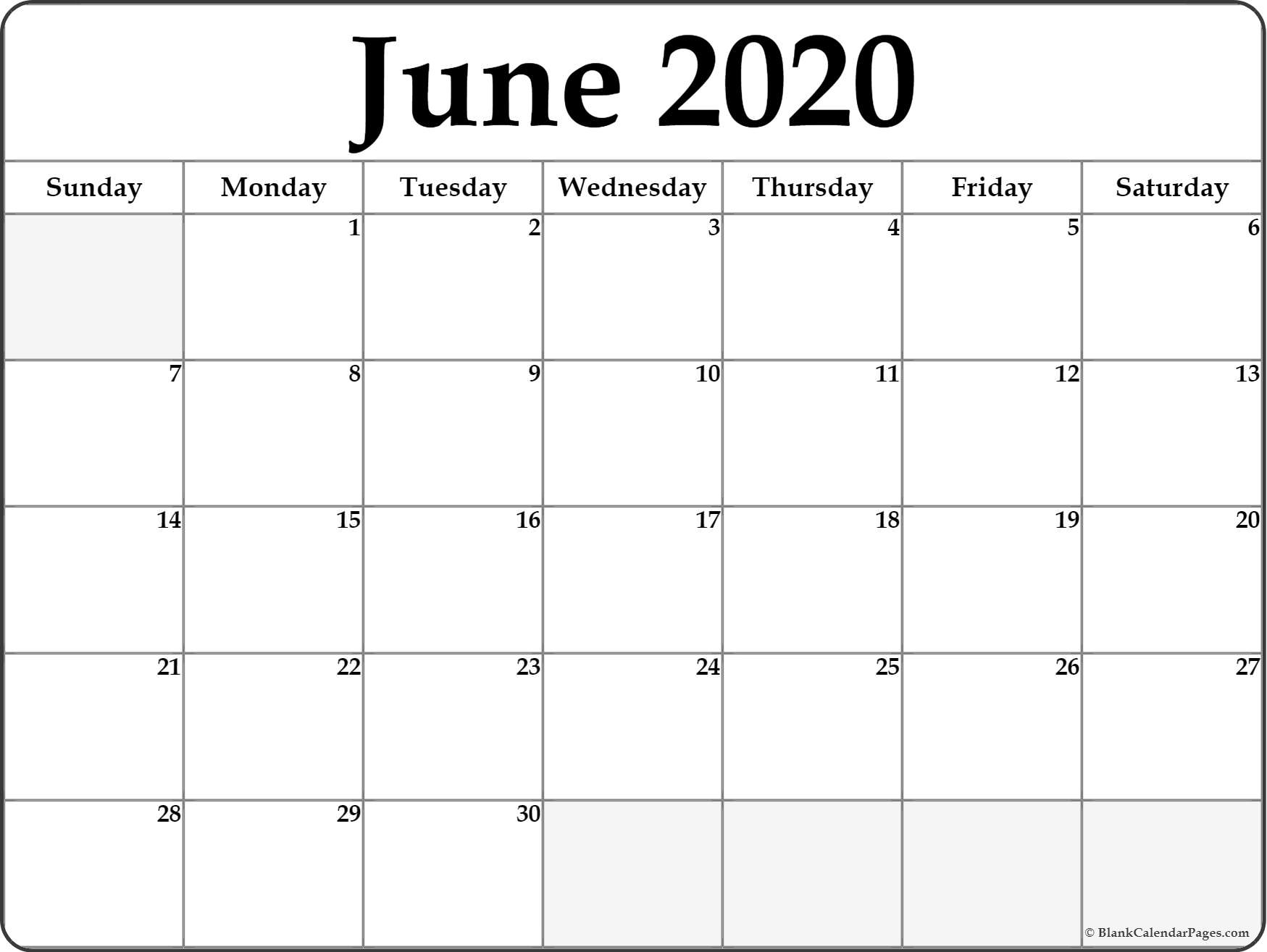 June 2020 Calendar | Free Printable Monthly Calendars throughout 2020 Calender With Space To Write