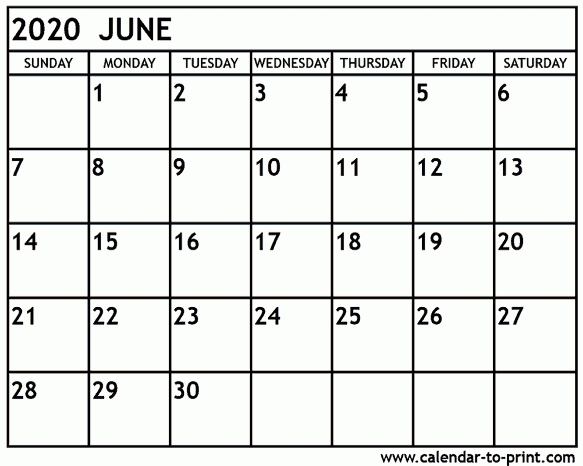 June 2020 Calendar Printable in Printable Calendar June 2019 To June 2020