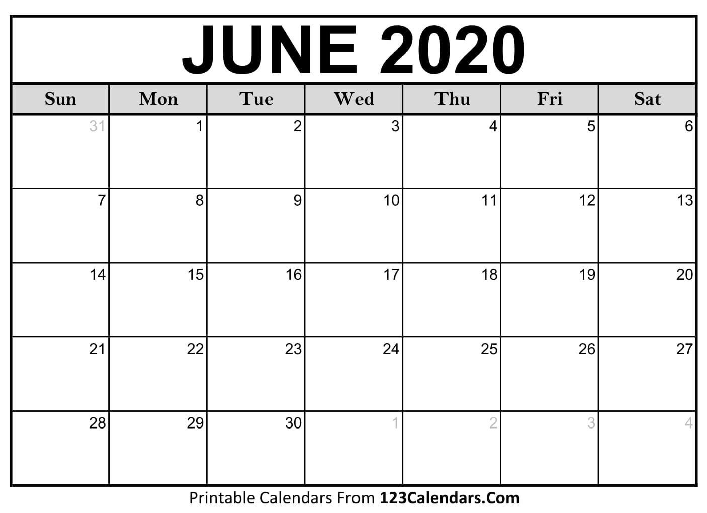 June 2020 Printable Calendar | 123Calendars regarding 2020 Calander To Write On