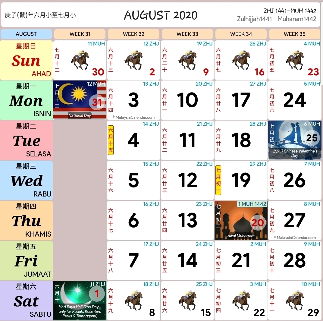 Kalendar 2020 Dan Cuti Sekolah 2020 - Rancang Percutian Anda in Calendar 2020 Kuda