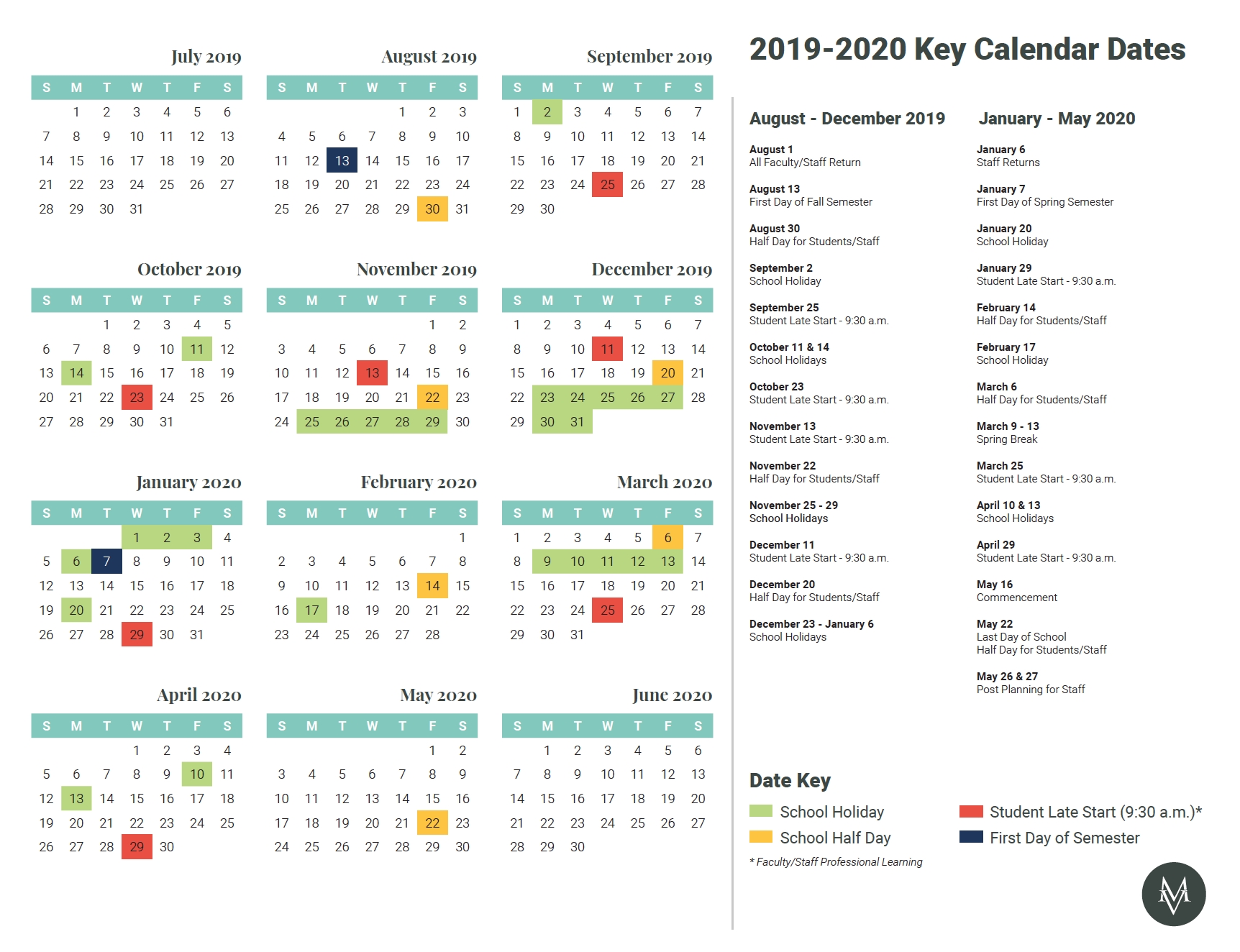 Key Calendar Dates 2019-2020 – Mount Vernon Lookup intended for Calendar 2019-2020 Important Dates