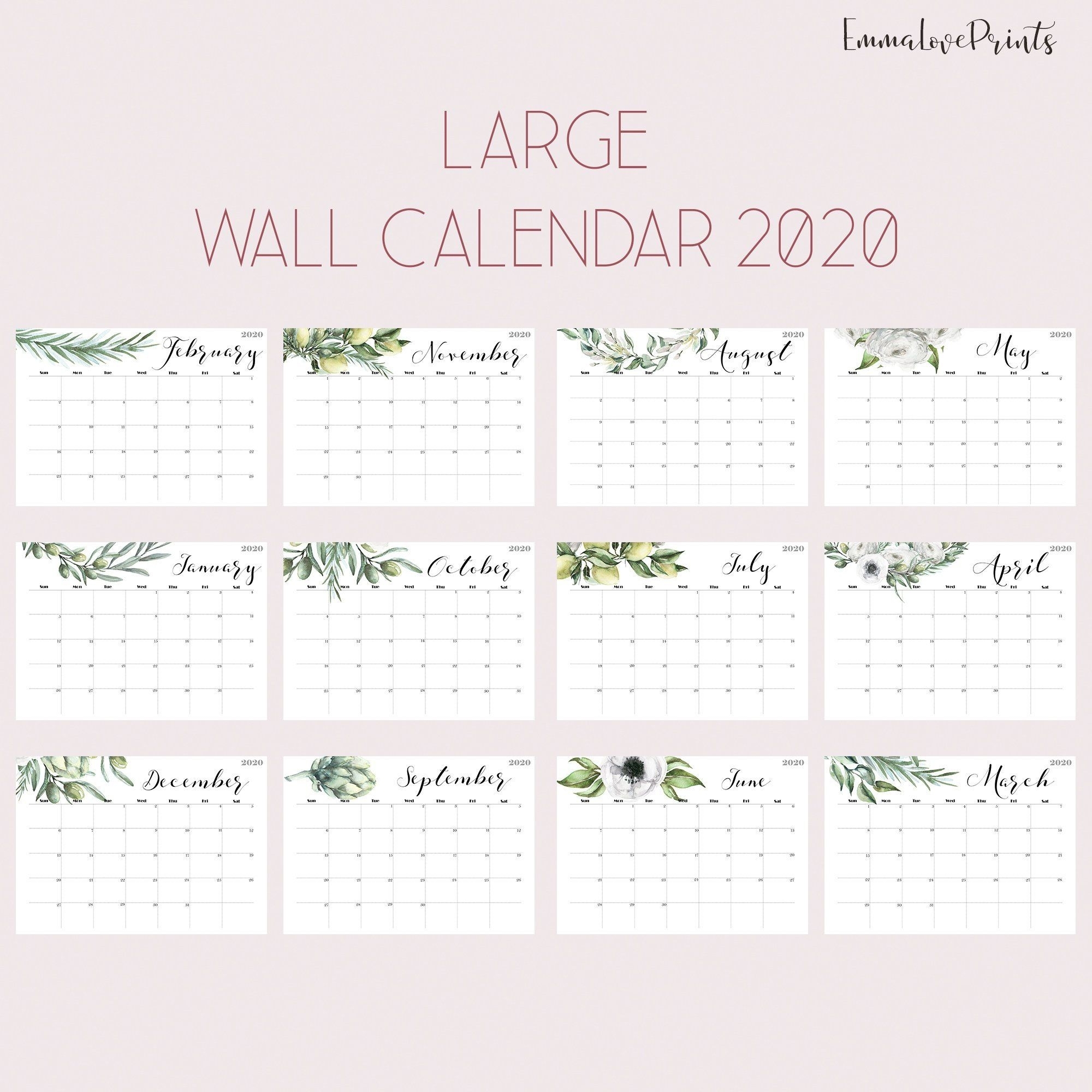 Large Wall Calendar 2020 Wall Calendar Printable Botanical Plants pertaining to 2020 Wall Calendar Kikki K