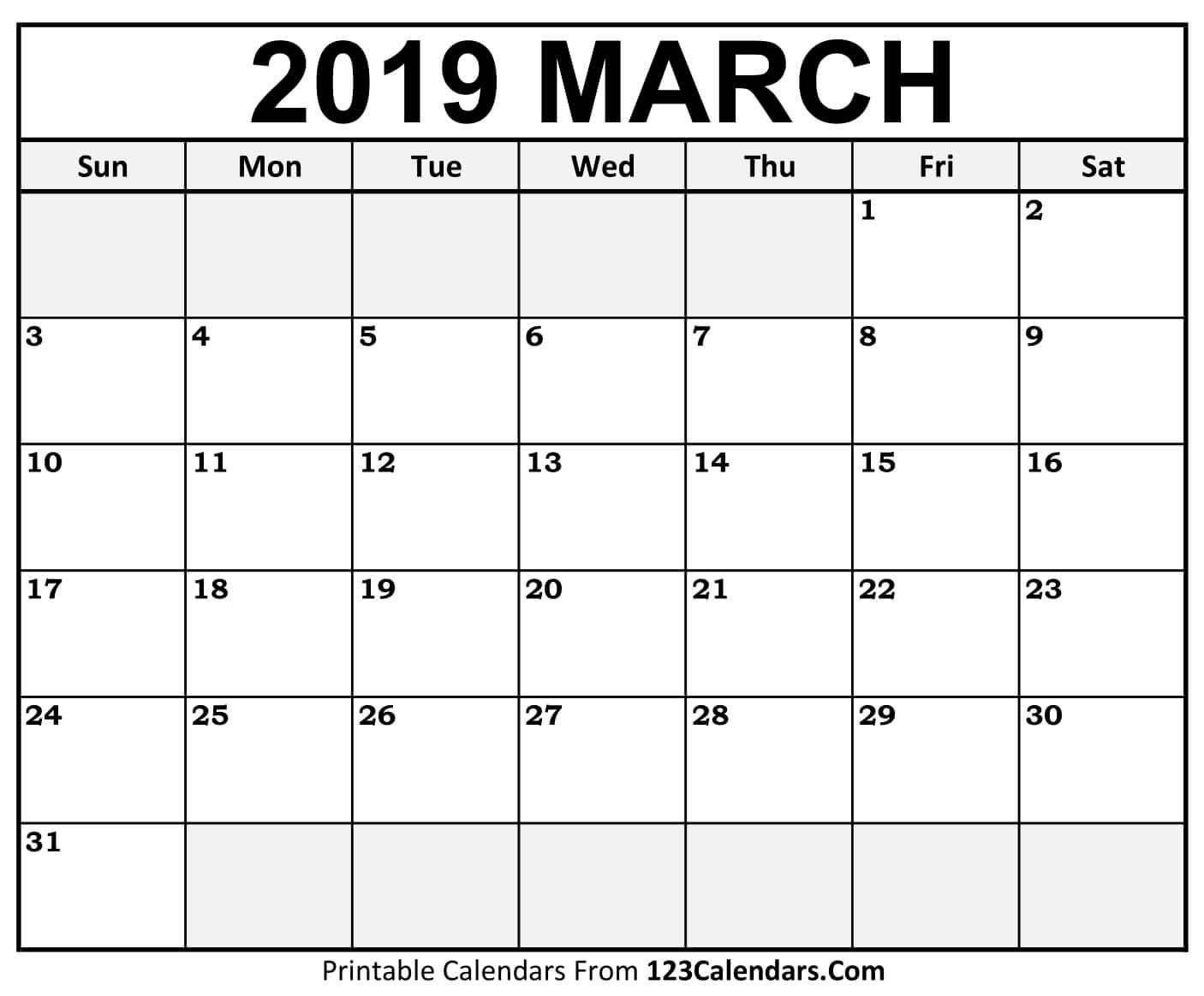 March 2019 Printable Calendar | Free March 2019 Calendar Printable regarding 11&amp;quot; X 8.5&amp;quot; Calendar Pages 2020 Free