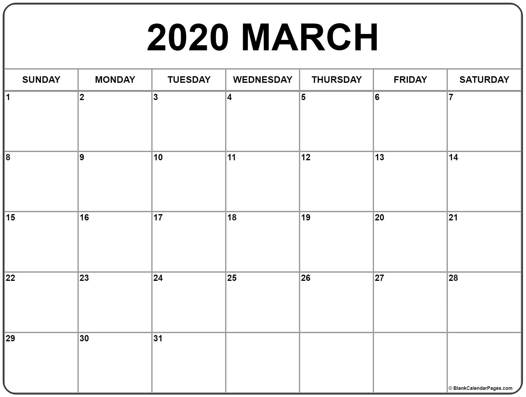 March 2020 Calendar | Free Printable Monthly Calendars inside Writing Calendar For 2020