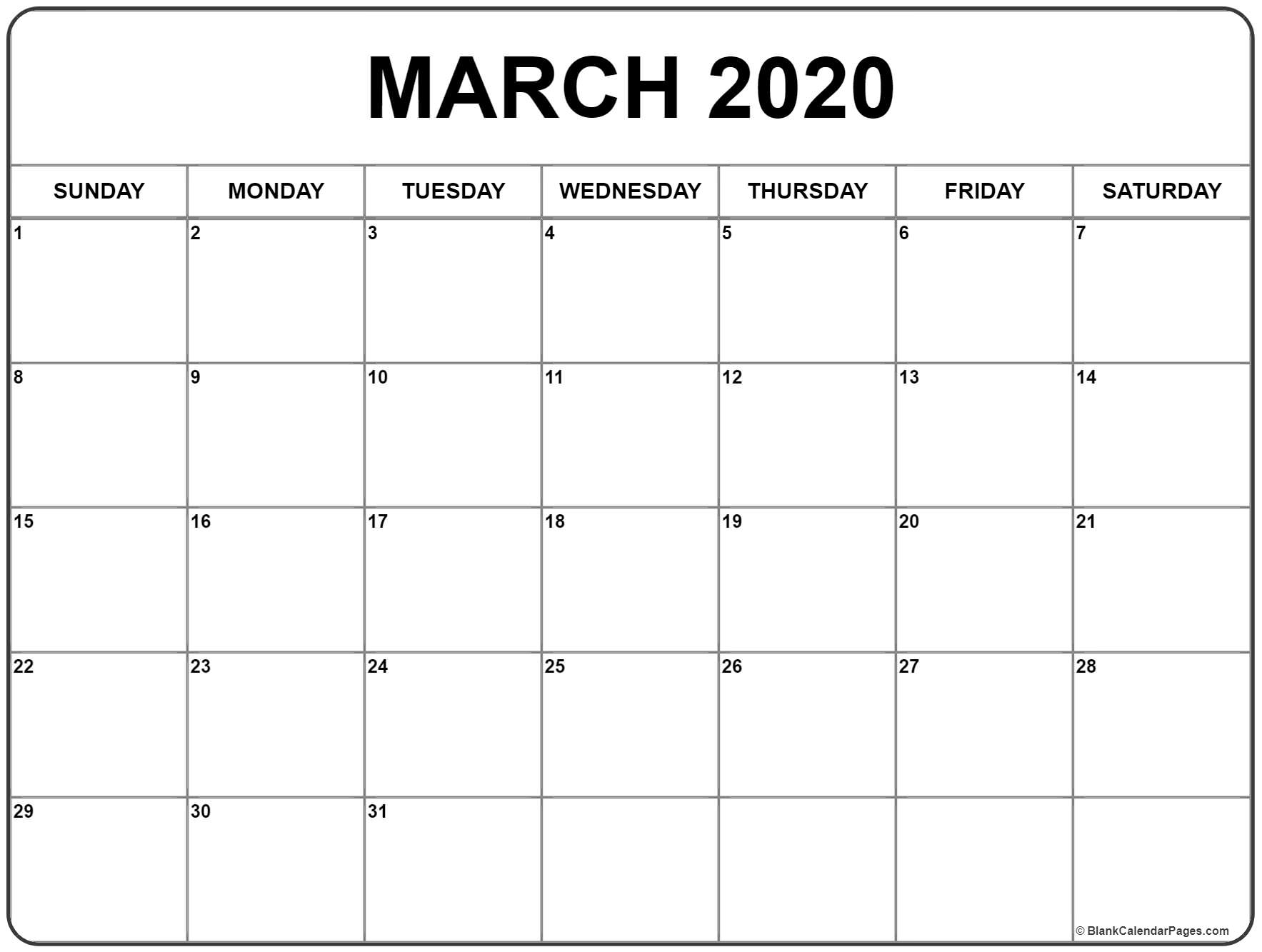 March 2020 Calendar | Free Printable Monthly Calendars pertaining to Writing Calendar For 2020