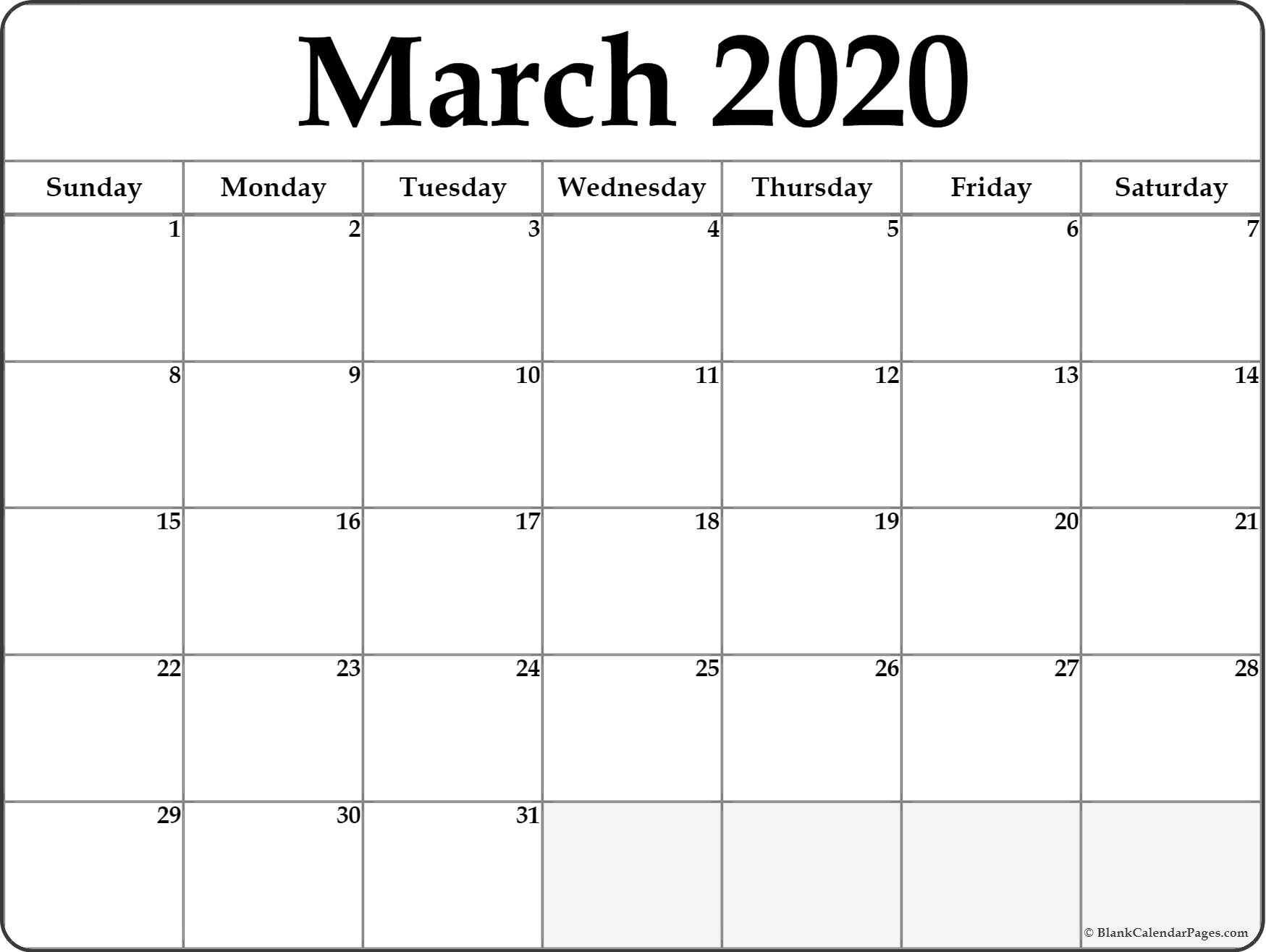 March 2020 Calendar | Free Printable Monthly Calendars within Writing Calendar For 2020