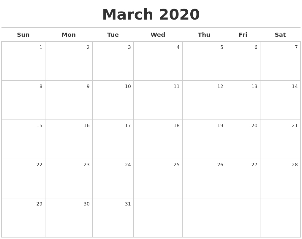 March 2020 Calendar Maker in Free 2020 Calendar Maker