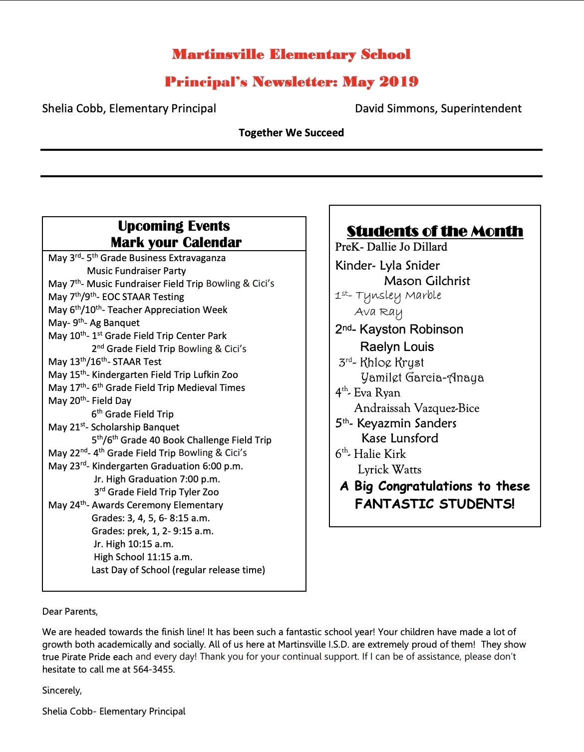 Martinsville Independent School District - Martinsville, Texas in Sfasu School Schedule 2019 2020