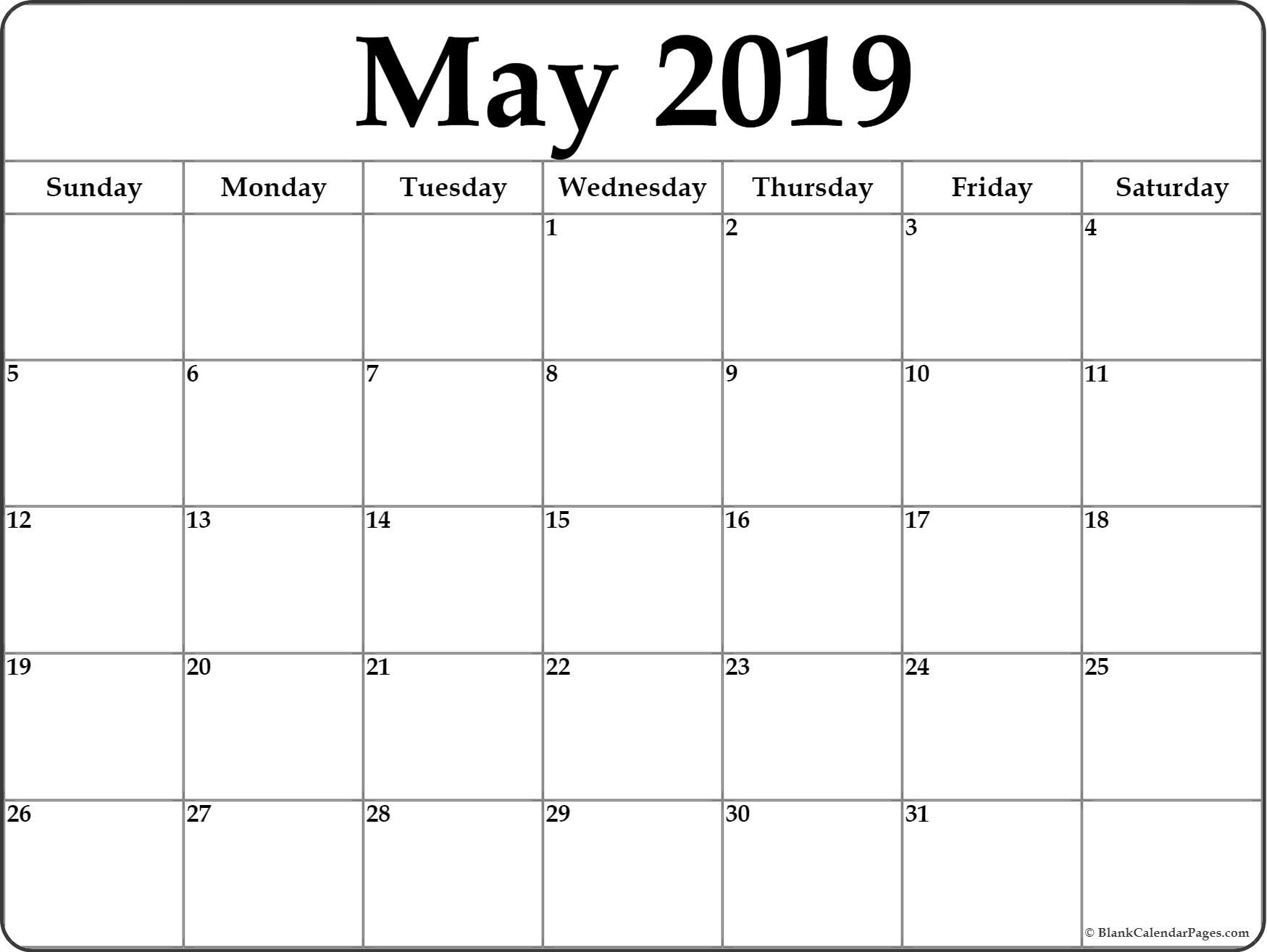 May 2019 Calendar | Free Printable Monthly Calendars in Fill In Printable Monthly Calendar