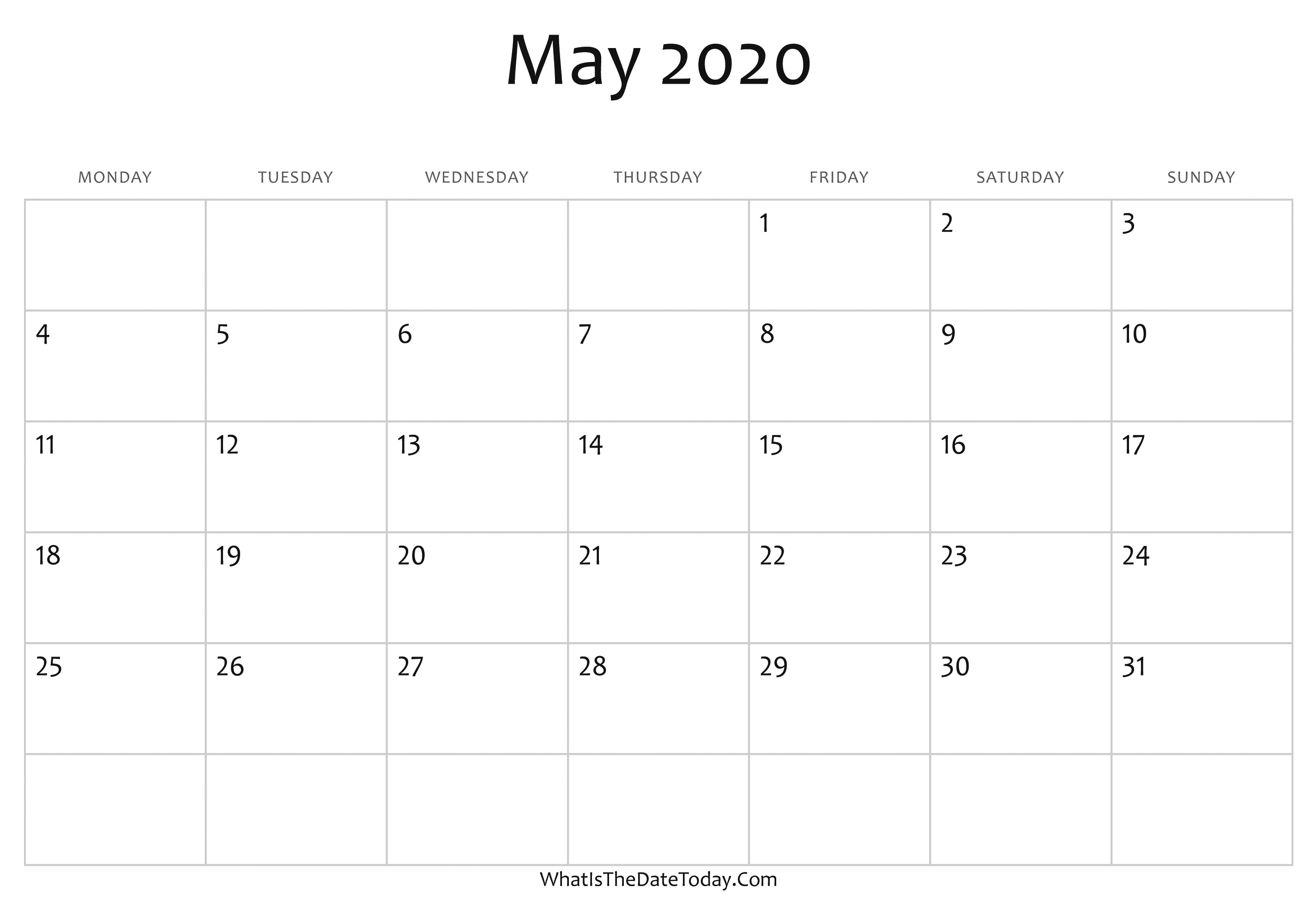 May 2020 Calendar Blank Landscape In | Otohondalongan with Mayan Calendar 2020