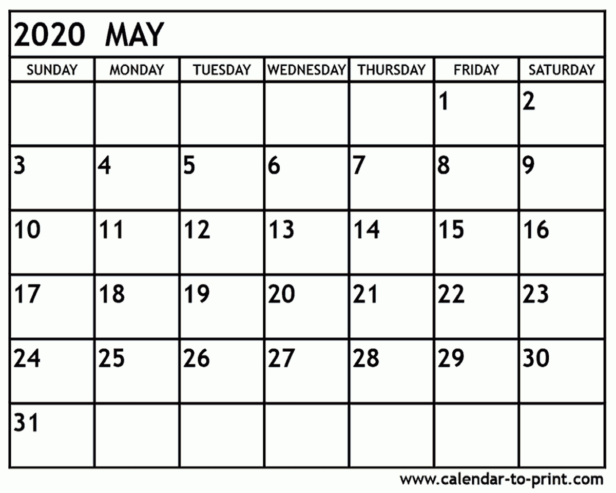 May 2020 Calendar Printable regarding June 2019 To May 2020 Calendar