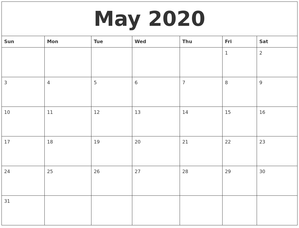 May 2020 Free Printable Weekly Calendar throughout Free Printable Weekly Calendar 2020