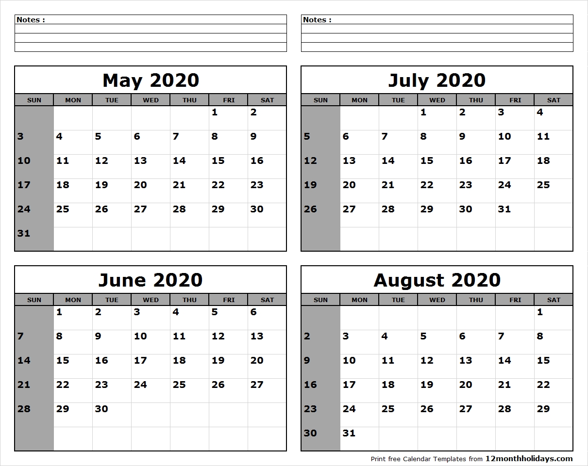 May-June-July-August-2020-Calendar-To-Print - All 12 Month Calendar pertaining to June July August 2020 Calendar