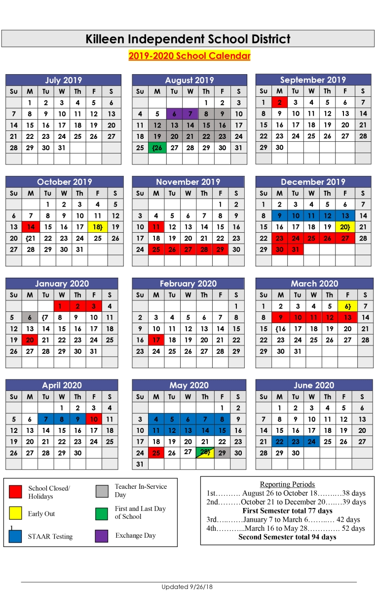 Next School Year Calendar | Killeen Isd for Calendar Week 2020 Kannada