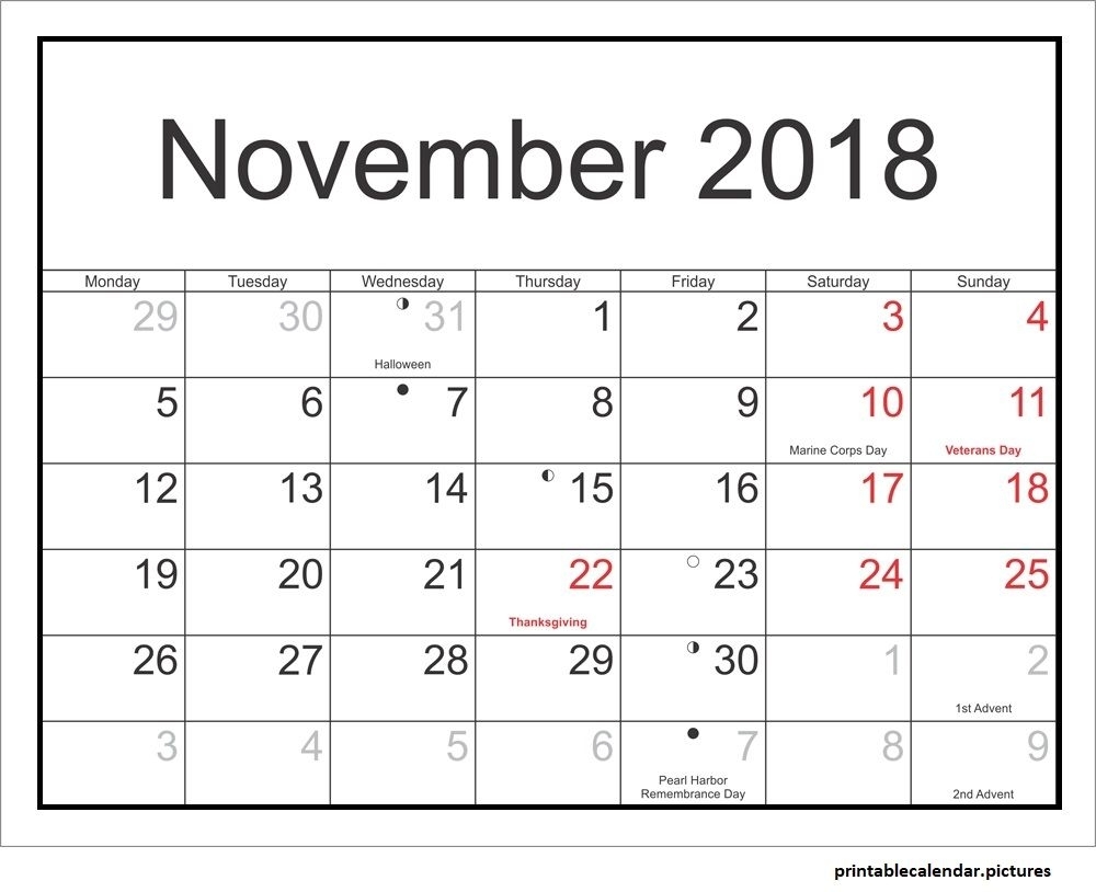 November 2018 Calendar With Holidays | November 2018 Calendar With with regard to Kalnirnay 2020 Holidays