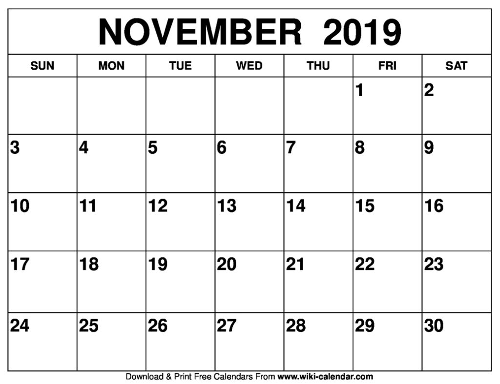 November 2019 Printable Calendar - Free Blank Templates - Calendar intended for Free 8/2019 -5/ 2020 Printable Calendar