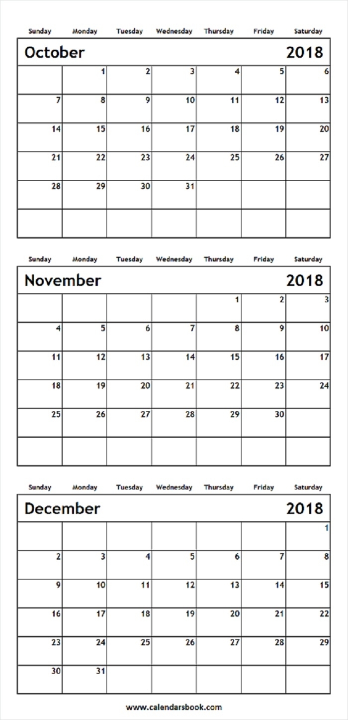October November December 2018 Calendar Template | 3 Month Calendar within 3 Month Calendar Printable With Notes September October November