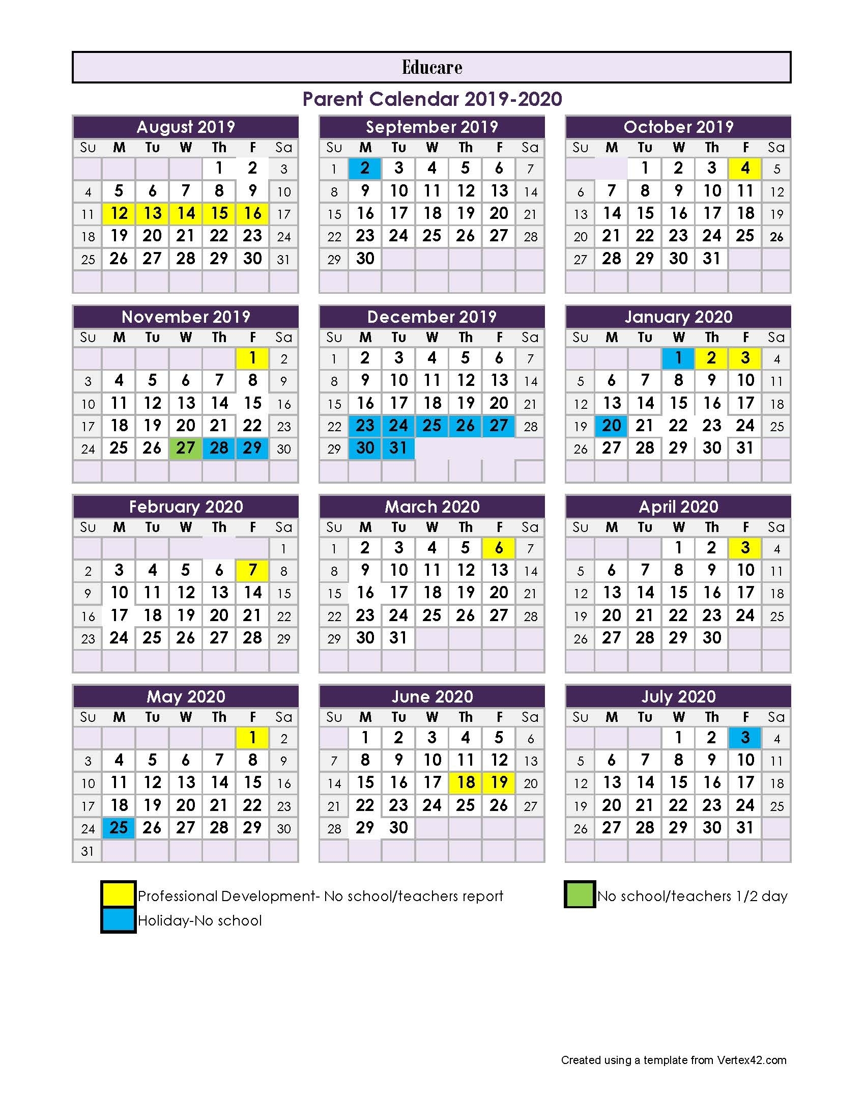 Parent Calendar - 2017-2018 with regard to 2019-2020 Calendar Vertex