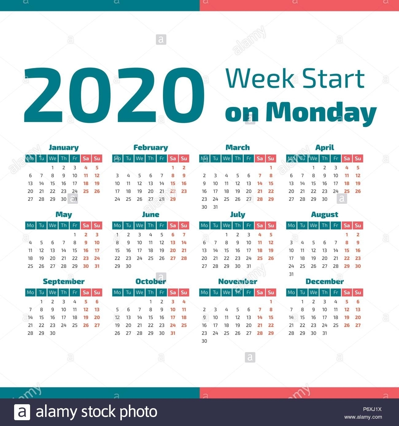 Perky 2020 Calendar Starting On Monday • Printable Blank Calendar within 2020 Calendar Starting With Monday