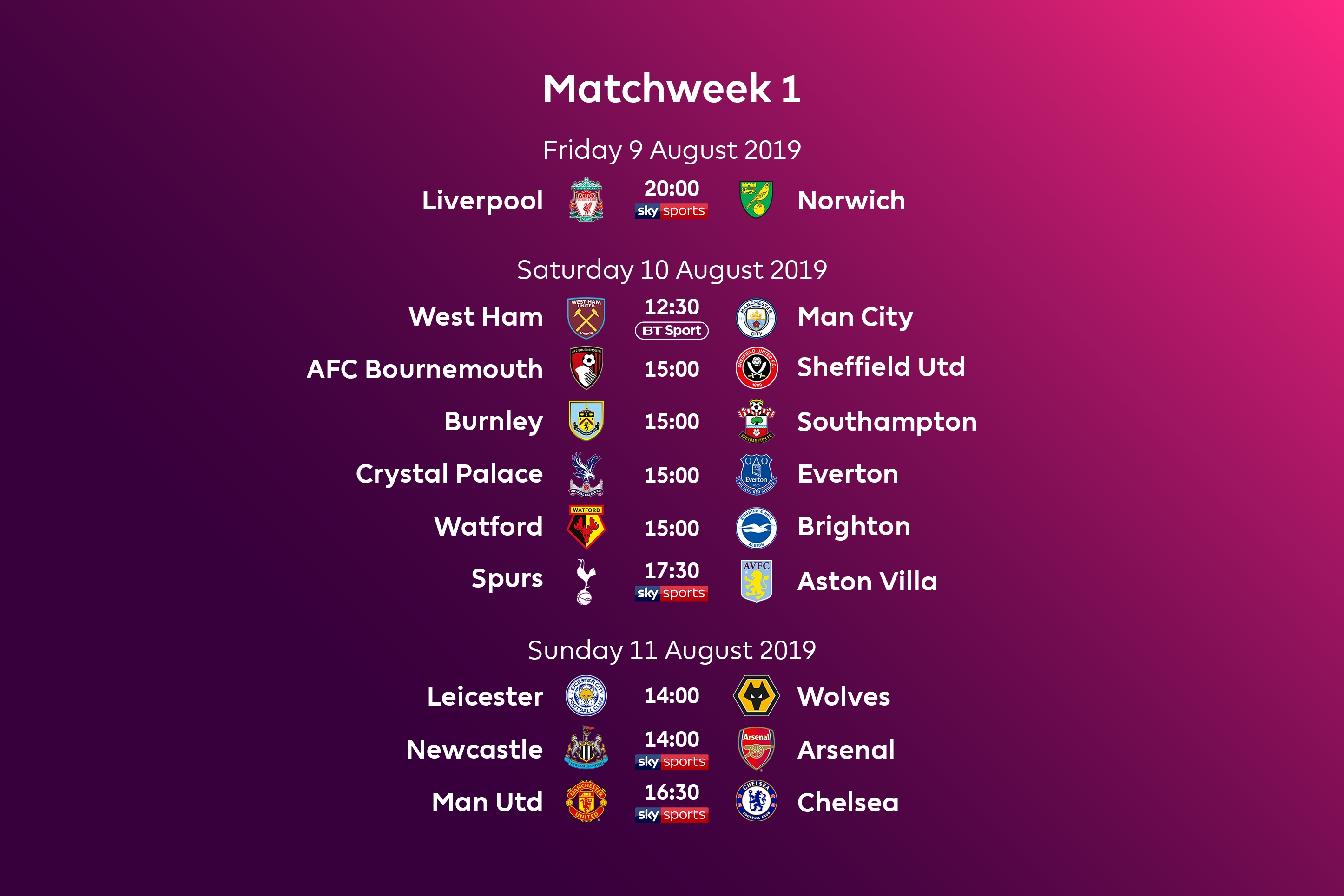 Premier League Fixtures For 2019/20 Announced throughout Premier League 2019-2020 Calendar