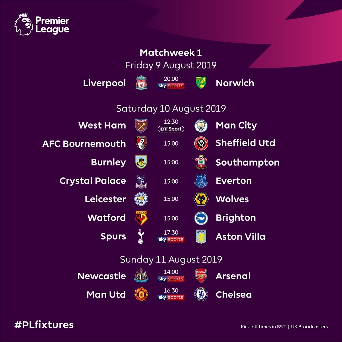Premier League On Twitter: &quot;🚨 Announce 2019/20 #plfixtures 🚨 Full for Premier League 2019-2020 Calendar