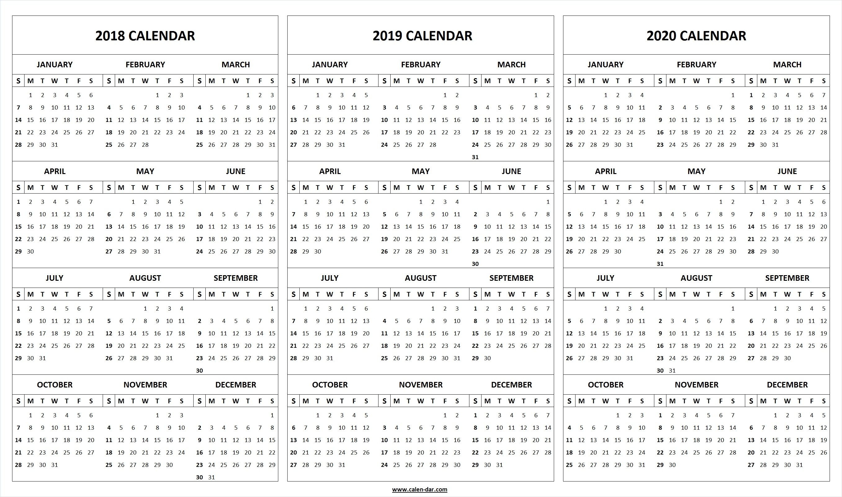 Print Blank 2018 2019 2020 Calendar Template | Organize! | Printable inside 2019-2020 Quarterly Calendar