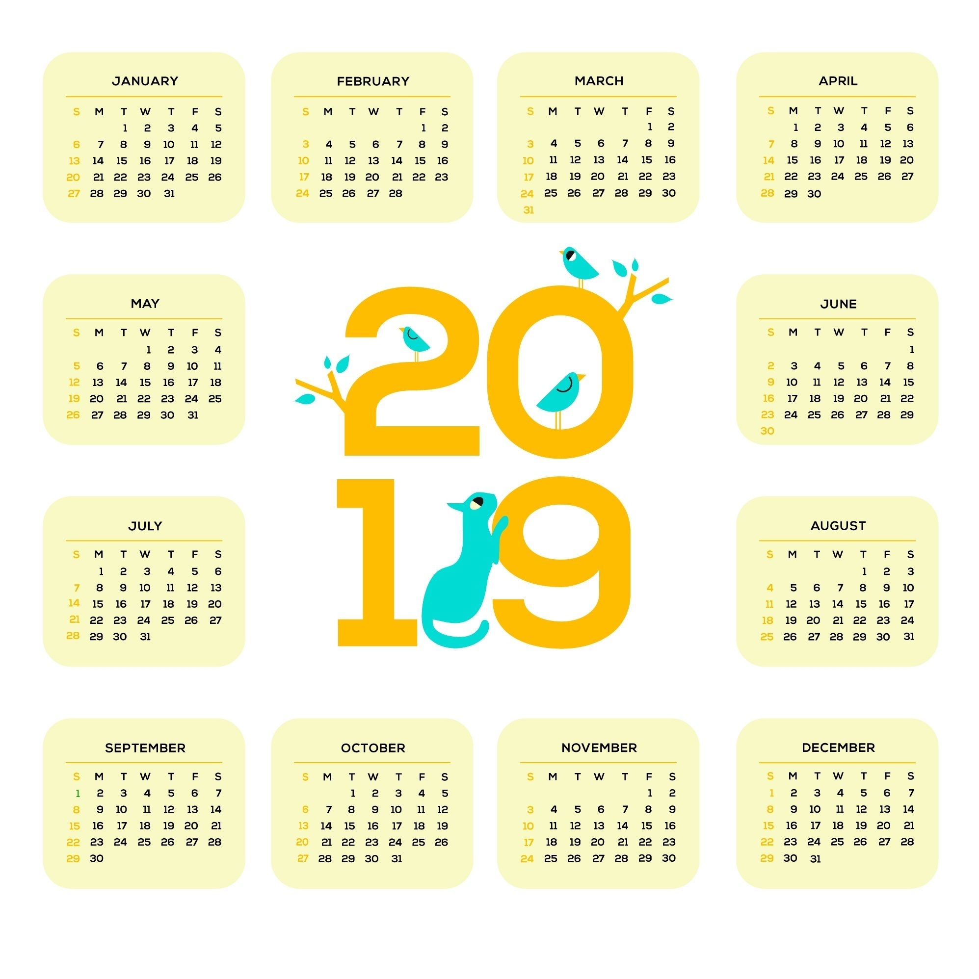 Printable 2019 One Page Calendar | Monthly Calendar Templates intended for Monthly Calendar On One Page