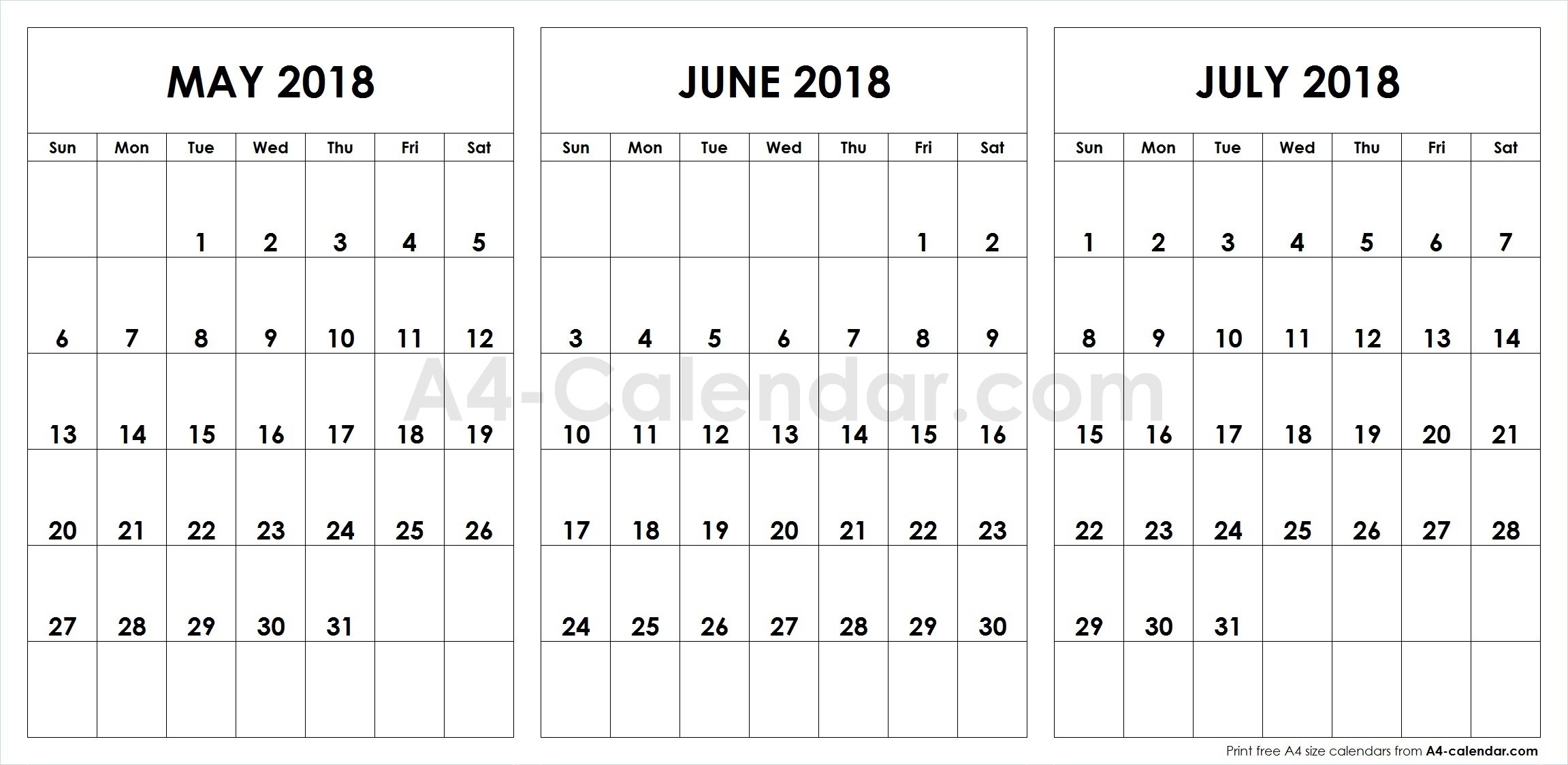 Printable 3 Month Calendar 2018 June July August | Printable throughout 3 Month Calendars To Print