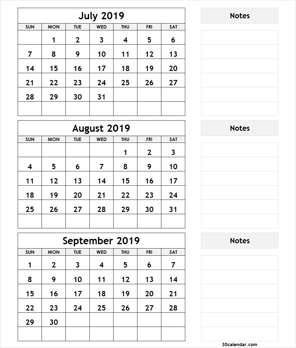 Printable 3 Month Calendar July August September 2018 | Printable inside Printable 3 Month Calendar Template