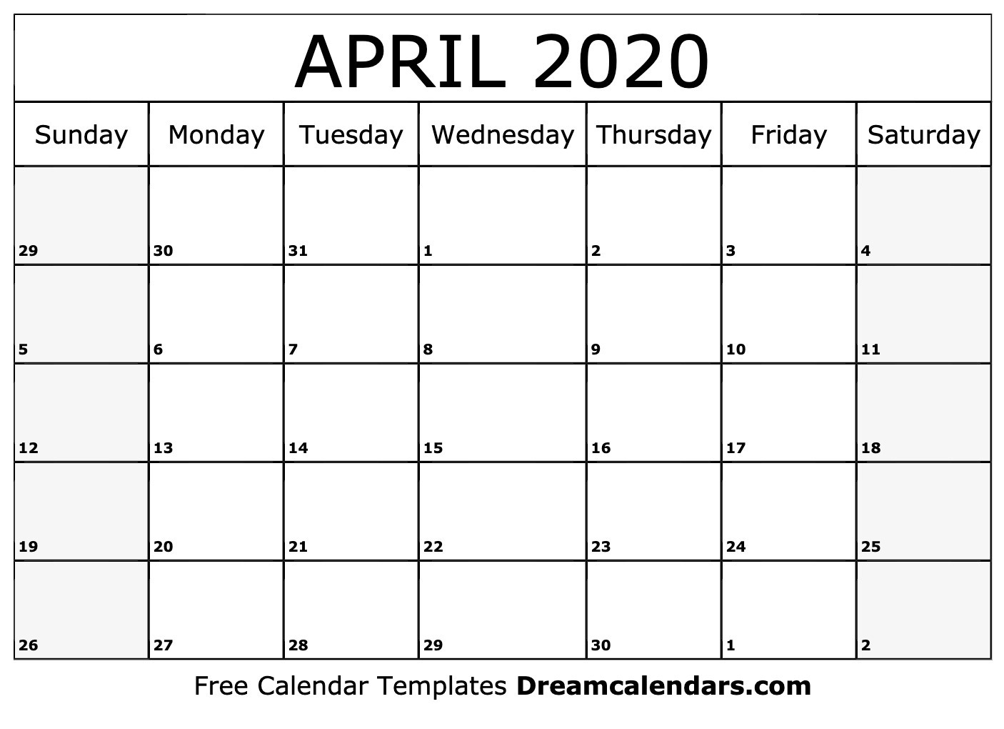 Printable April 2020 Calendar in 2020 Printable Calendar By Month