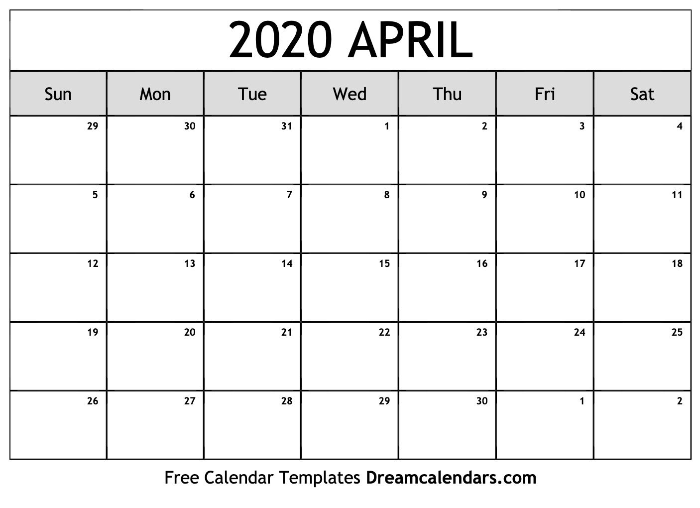Printable April 2020 Calendar pertaining to Free Prinable Calenders 2020 To 2023