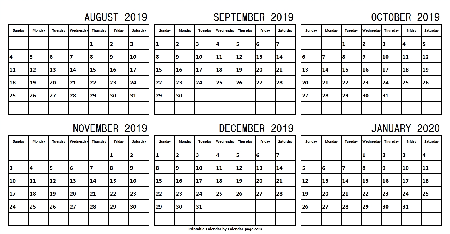 Printable August 2019 January 2020 Calendar | Format 2019 pertaining to Free 8/2019 -5/ 2020 Printable Calendar