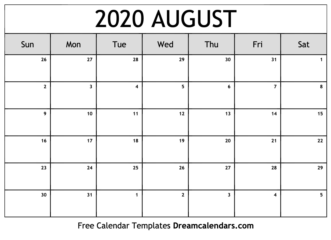 Printable August 2020 Calendar within June July August 2020 Calendar