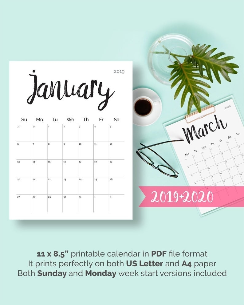 Printable Calendar 2019 2020 2018 Desk Calendar Pdf Download | Etsy with regard to 11&amp;quot; X 8.5&amp;quot; Calendar Pages 2020 Free